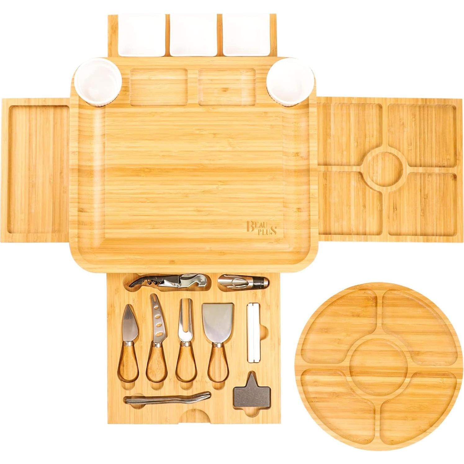 Juego de Tabla de Queso de Bambú BEAUPLUS 38x33 cm con Cuchillos