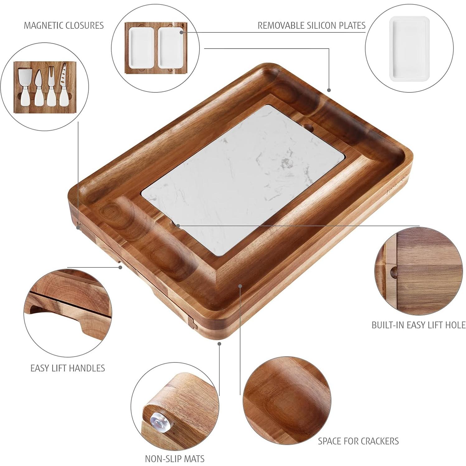 Juego de Tabla de Queso hecef de Madera de Acacia 37.8x27.4cm
