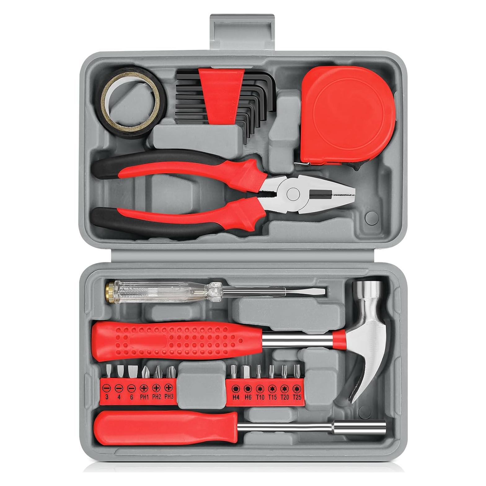 Juego de Herramientas Manuales TesQita 24 Piezas Rojo