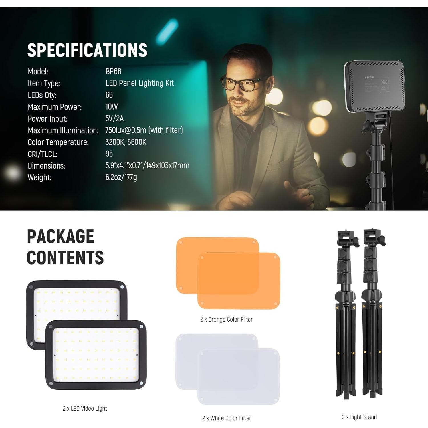 Kit de Iluminación LED Bi Color NEEWER 2-Pack con Soportes