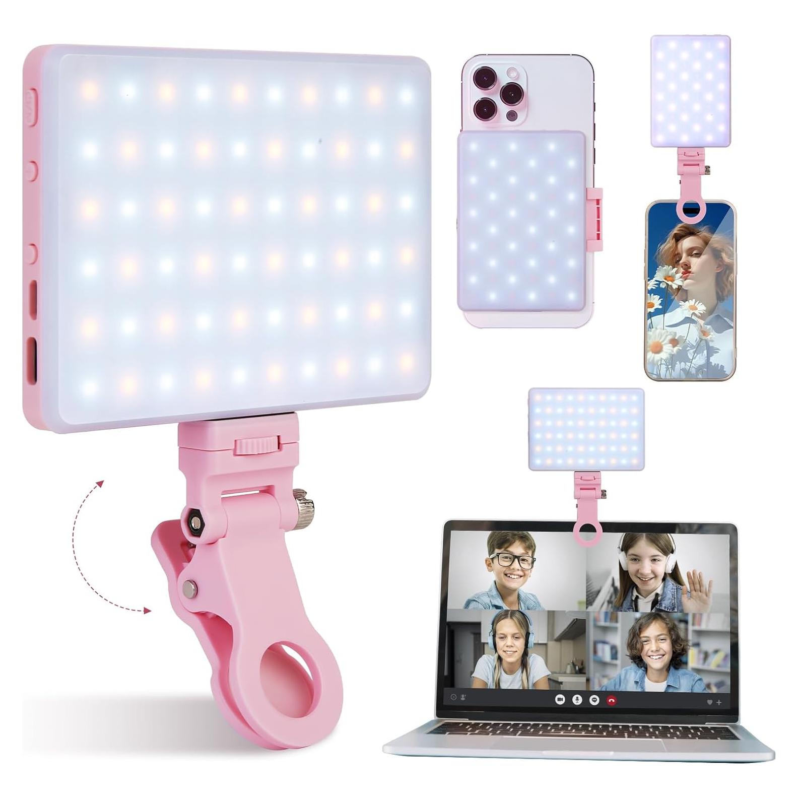 Luz LED para Selfie INS Rosa, Clip Portátil, 3 Modos, 2000mAh