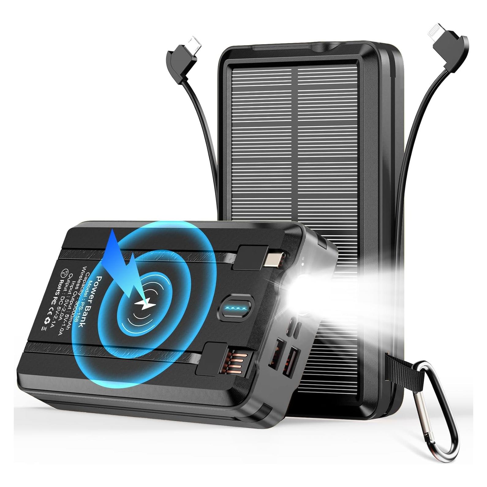 Banco de Energía Solar Portátil 52800mAh Carga Rápida con Linterna LED