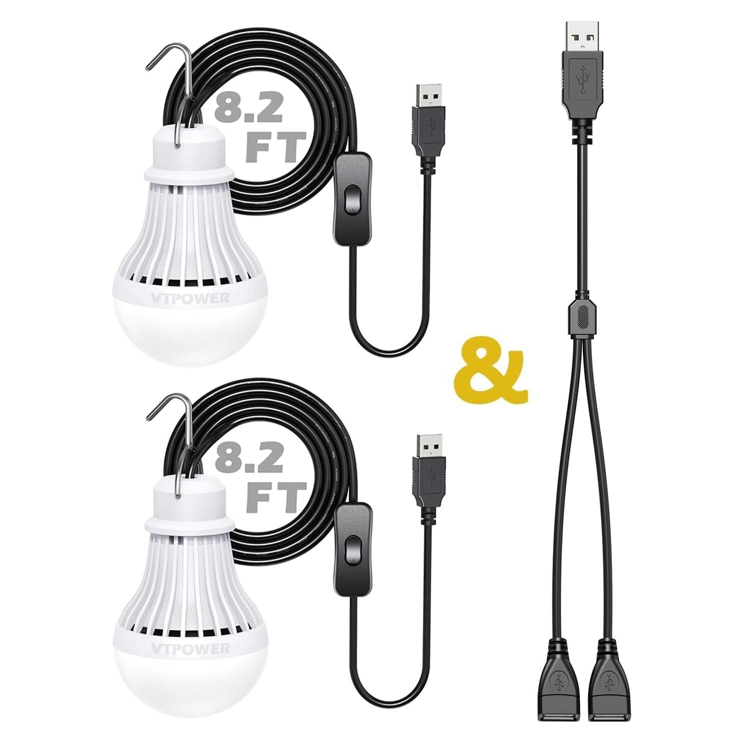 Paquete de 2 Bombillas LED USB VASTPOWER 5W con Cable 2.5m