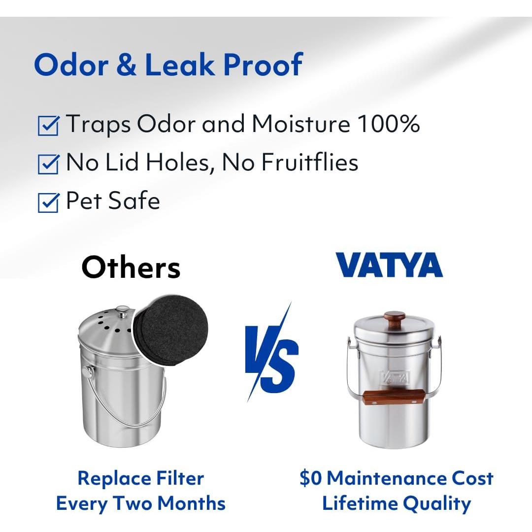Cubo de Compostaje de Acero Inoxidable VATYA 3L Sin Olores