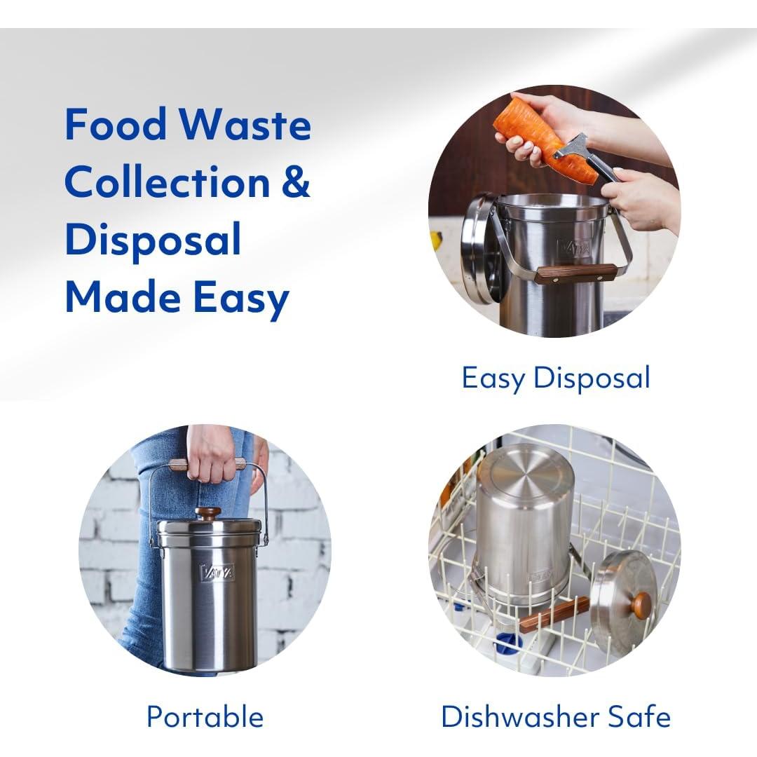 Cubo de Compostaje de Acero Inoxidable VATYA 3L Sin Olores