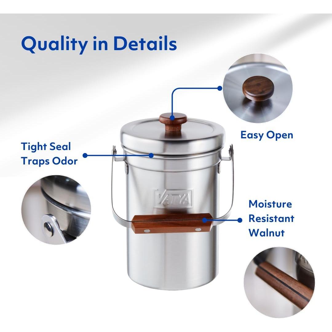 Cubo de Compostaje de Acero Inoxidable VATYA 3L Sin Olores