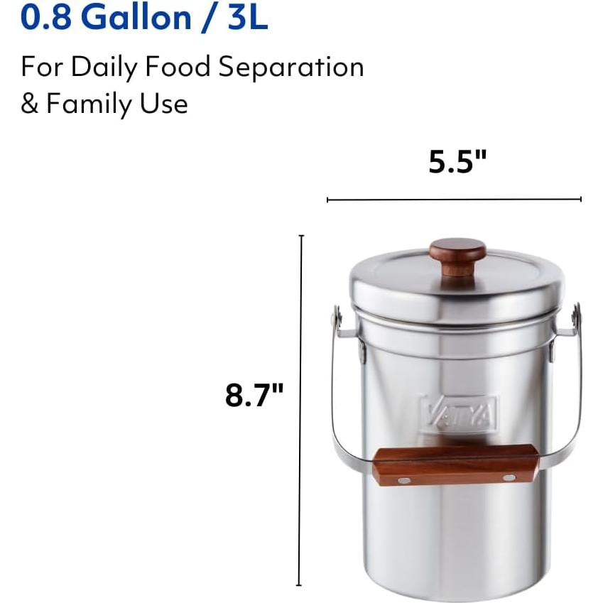 Cubo de Compostaje de Acero Inoxidable VATYA 3L Sin Olores