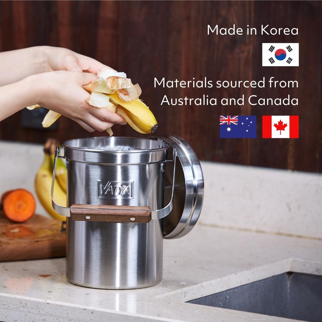 Cubo de Compostaje de Acero Inoxidable VATYA 3L Sin Olores