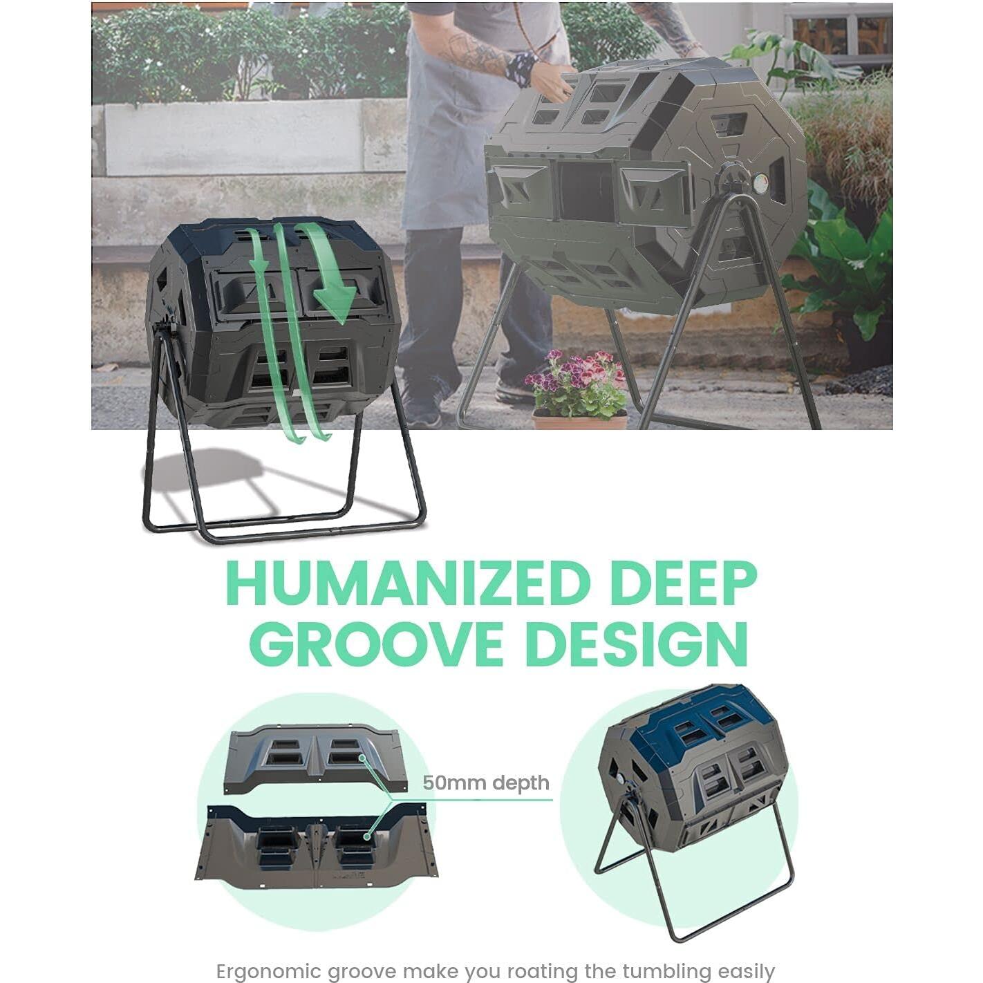 Compostador Giratorio EJWOX 163L con Termómetro - Negro