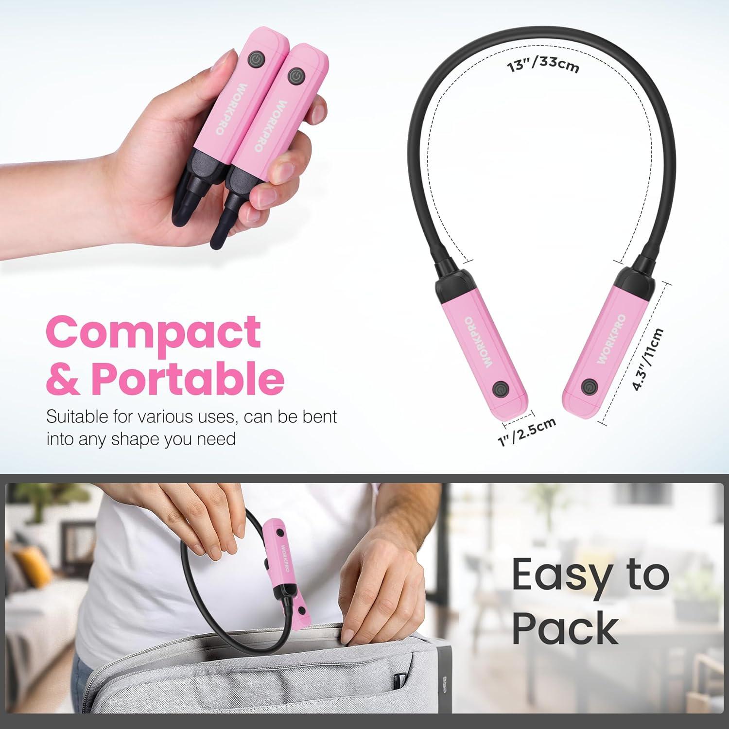 Luz de Cuello Recargable WORKPRO 300 Lúmenes Rosa Flexible