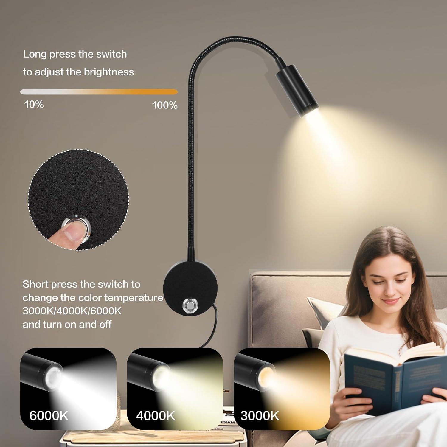 Luz de Lectura Montada en Pared FORHIZHOM con Brazo Flexible 38cm