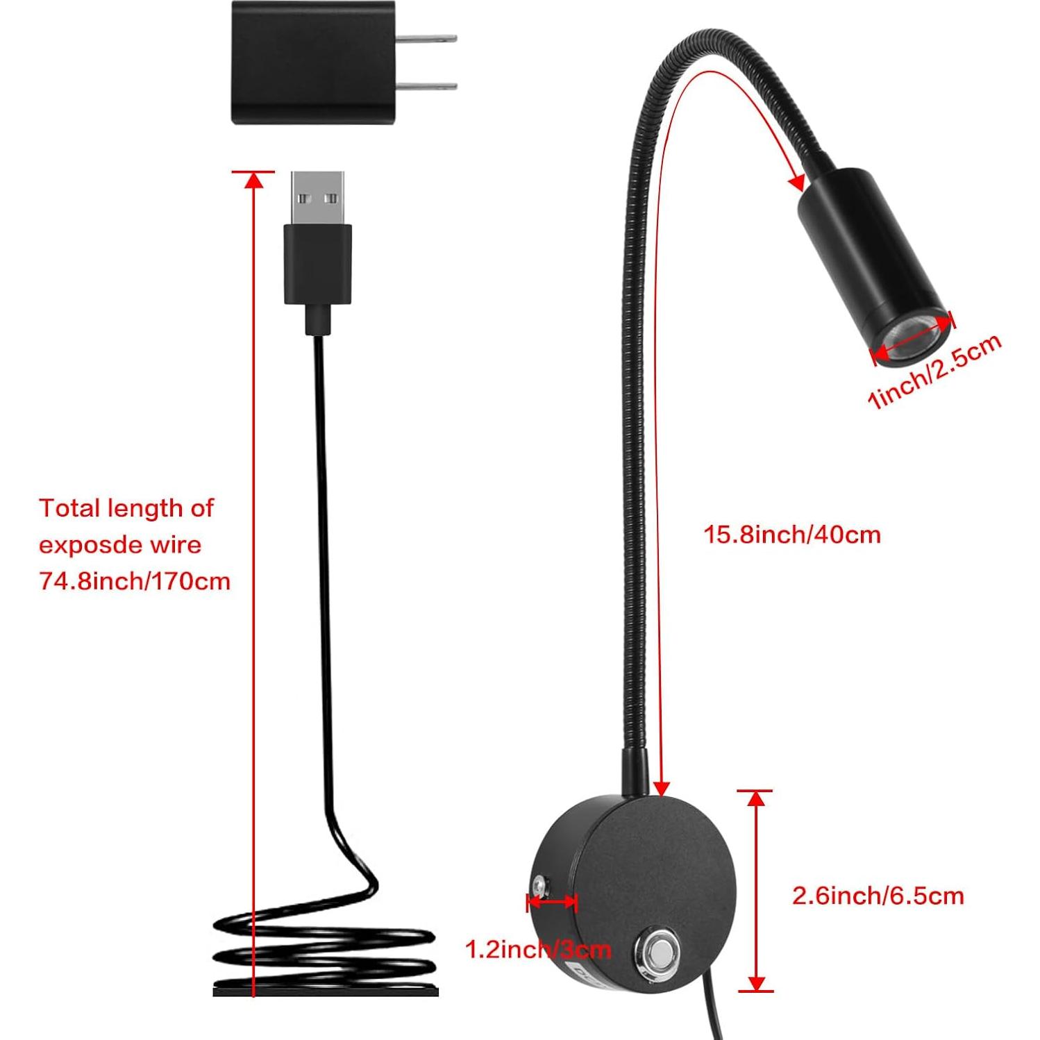 Luz de Lectura Montada en Pared FORHIZHOM con Brazo Flexible 38cm