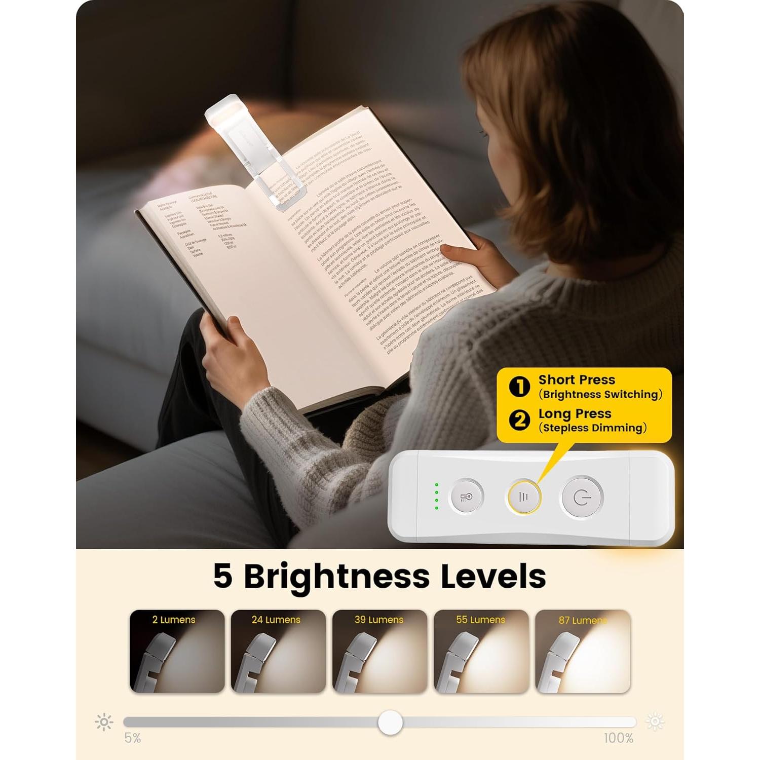 Luz de Lectura Portátil Glocusent A37, 1000 mAh, 3 Colores