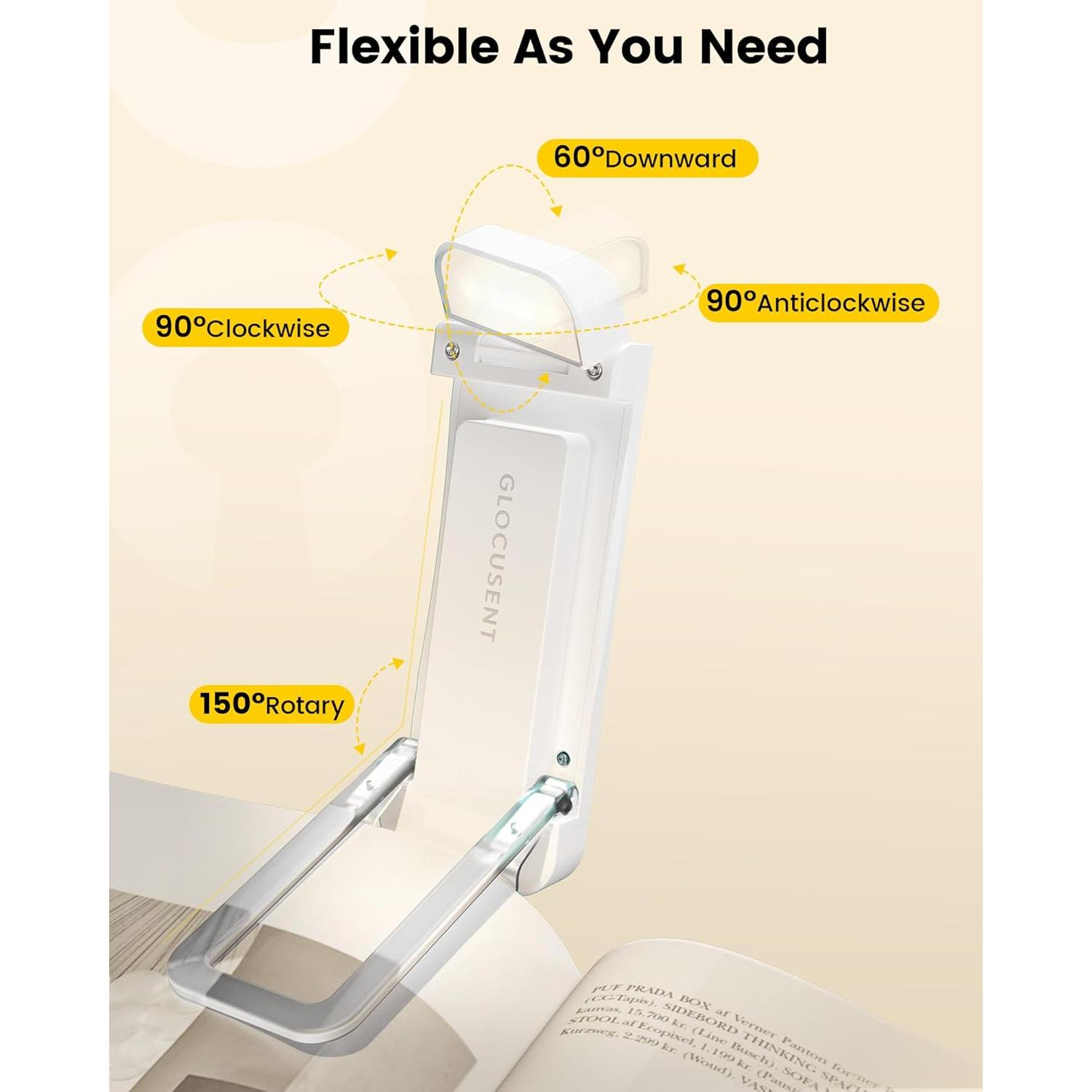 Luz de Lectura Portátil Glocusent A37, 1000 mAh, 3 Colores
