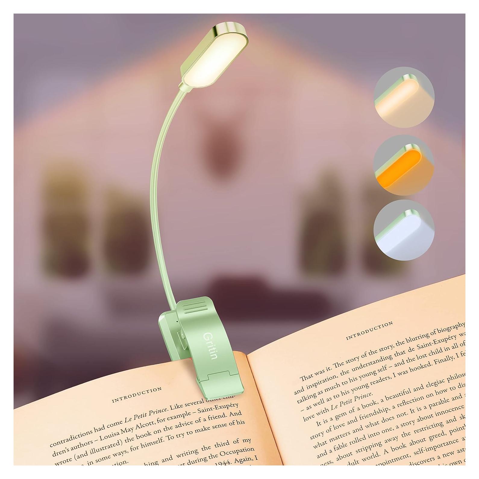 Luz de Libro Recargable Gritin 16 LED Cian, 3 Temperaturas