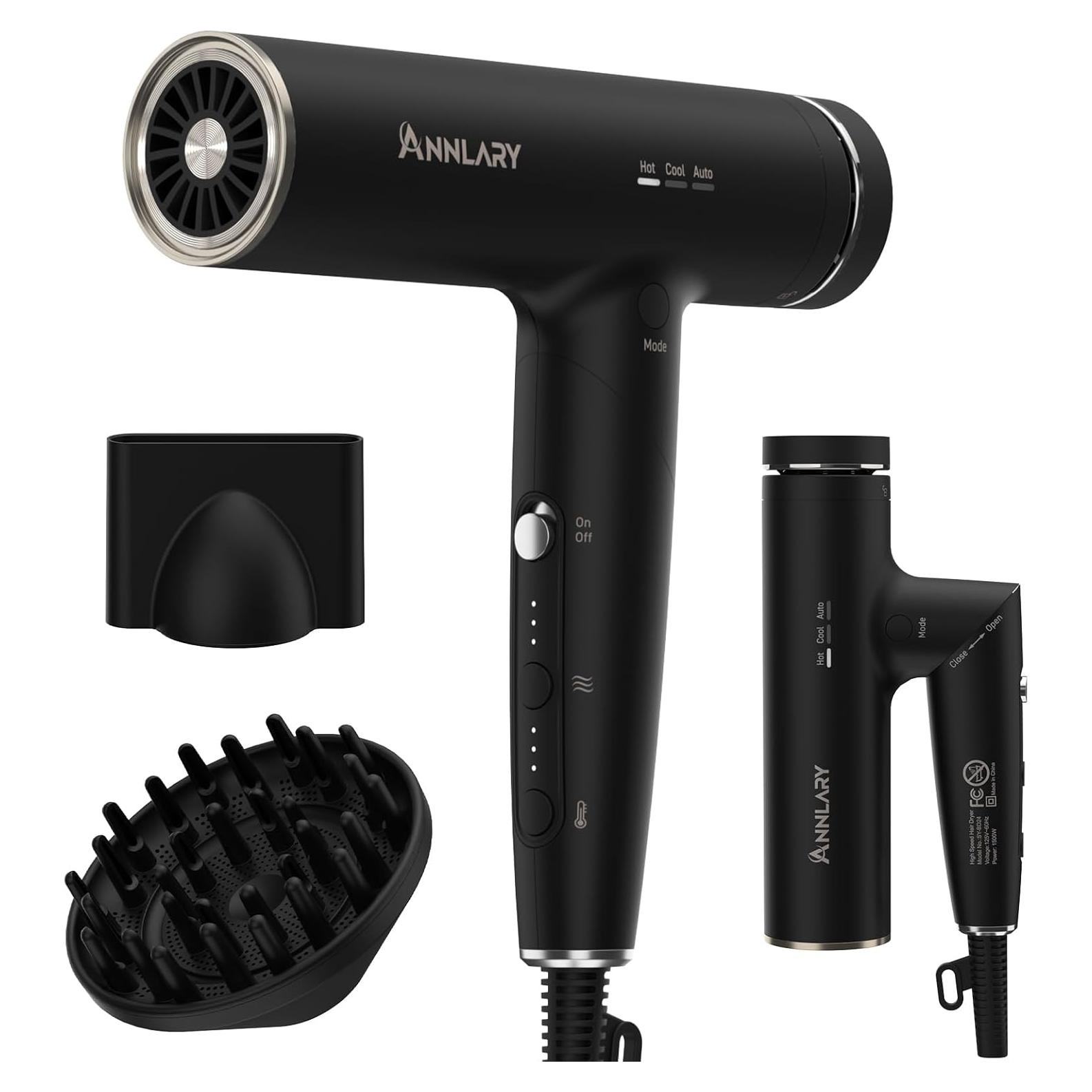 Secador de Pelo Iónico ANNLARY 1500W Plegable con Difusor