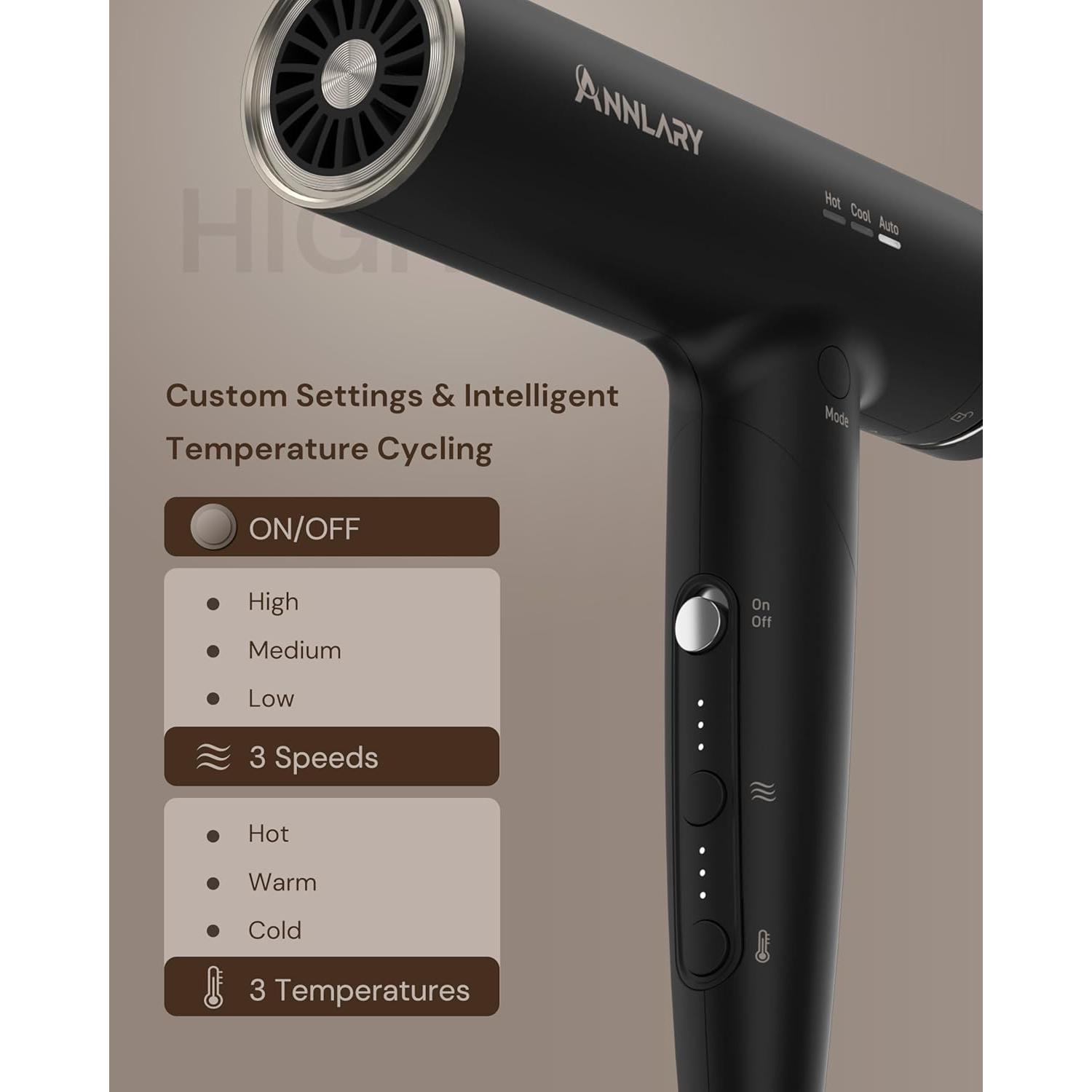 Secador de Pelo Iónico ANNLARY 1500W Plegable con Difusor