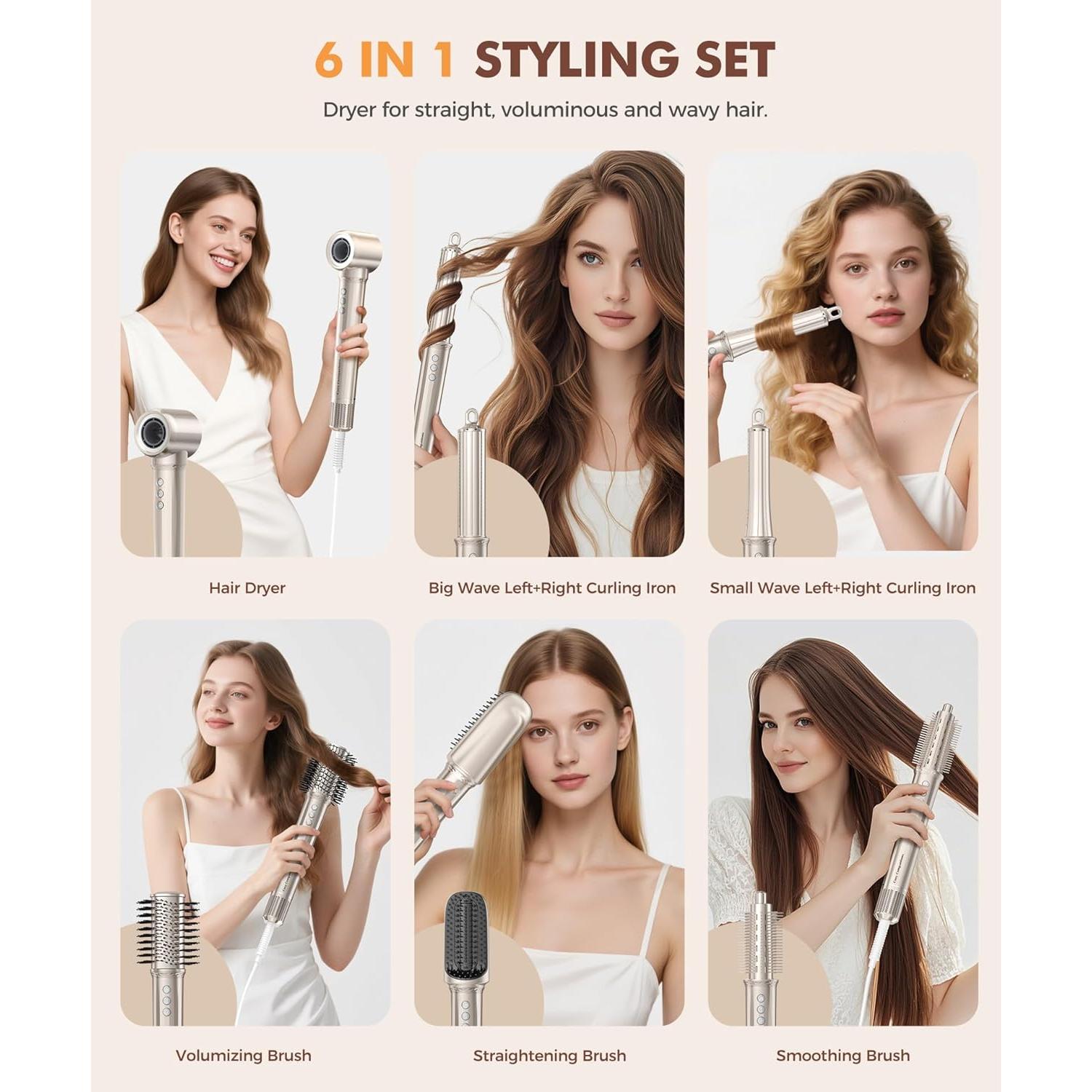 Secador de cabello 6 en 1 Cosy Companions dorado 150,000 RPM