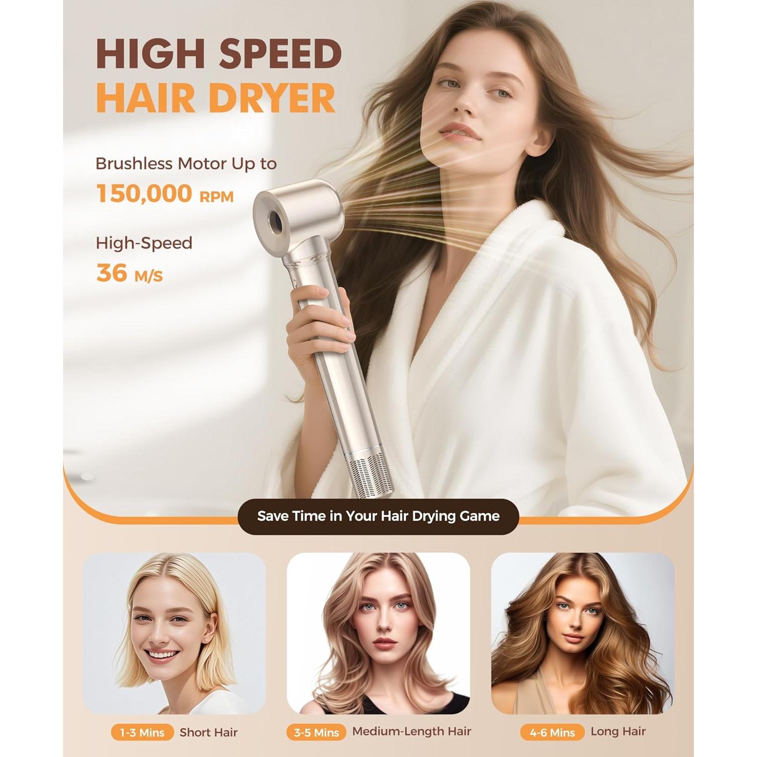 Secador de cabello 6 en 1 Cosy Companions dorado 150,000 RPM