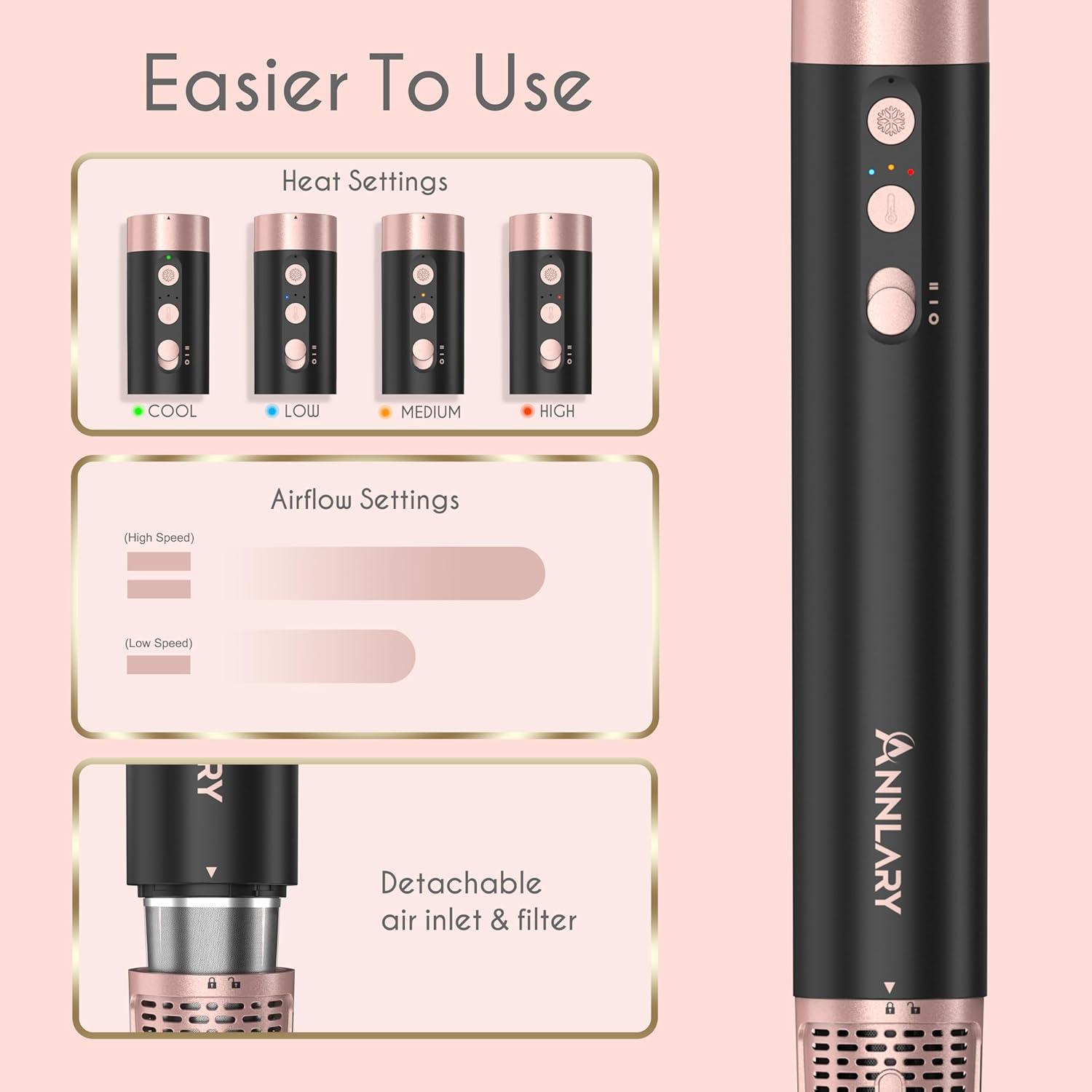 Estilizador de Aire Caliente Iónico 5 en 1 ANNARY 1400W