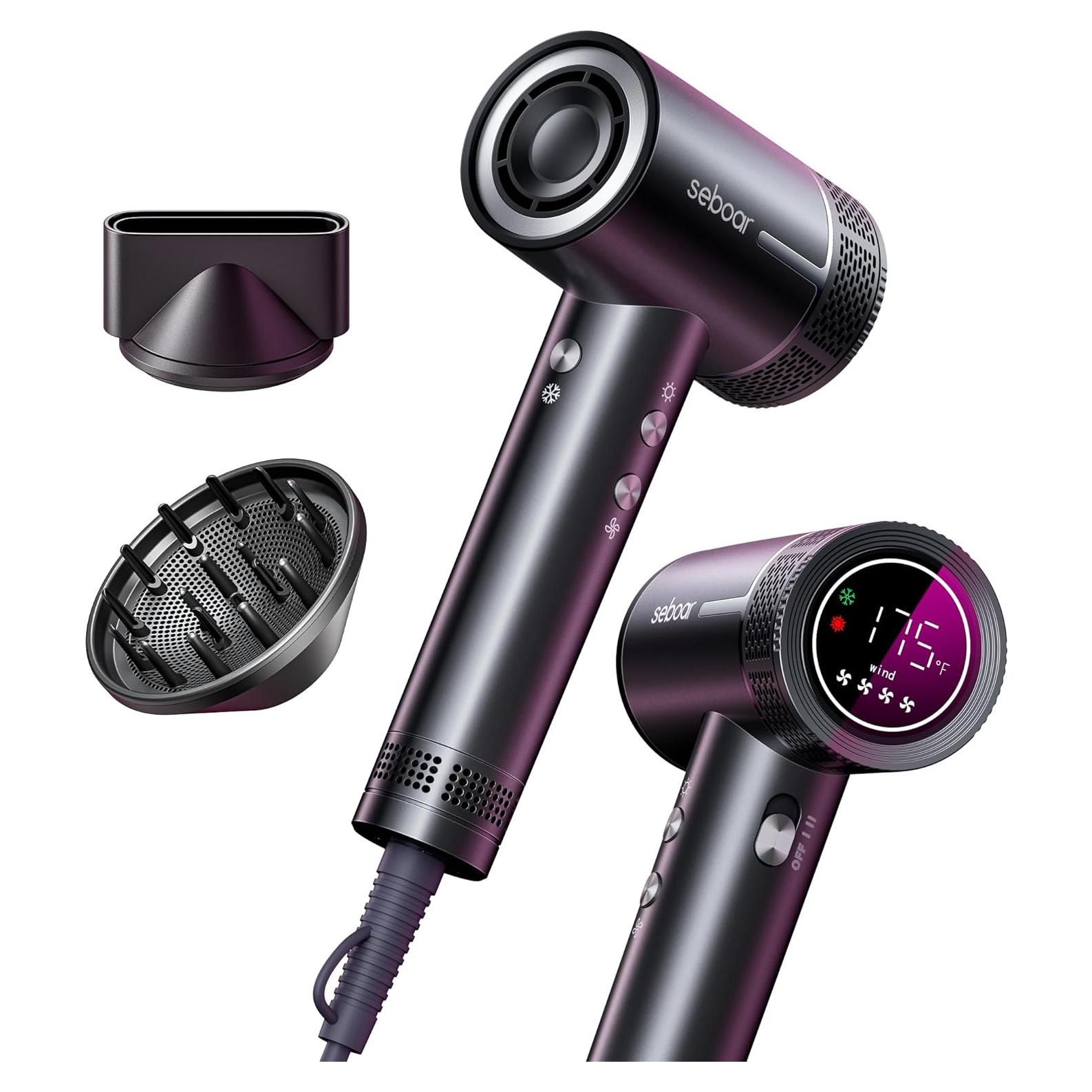 Secador de Pelo Iónico Seboar 1500W con Difusor y Pantalla LCD