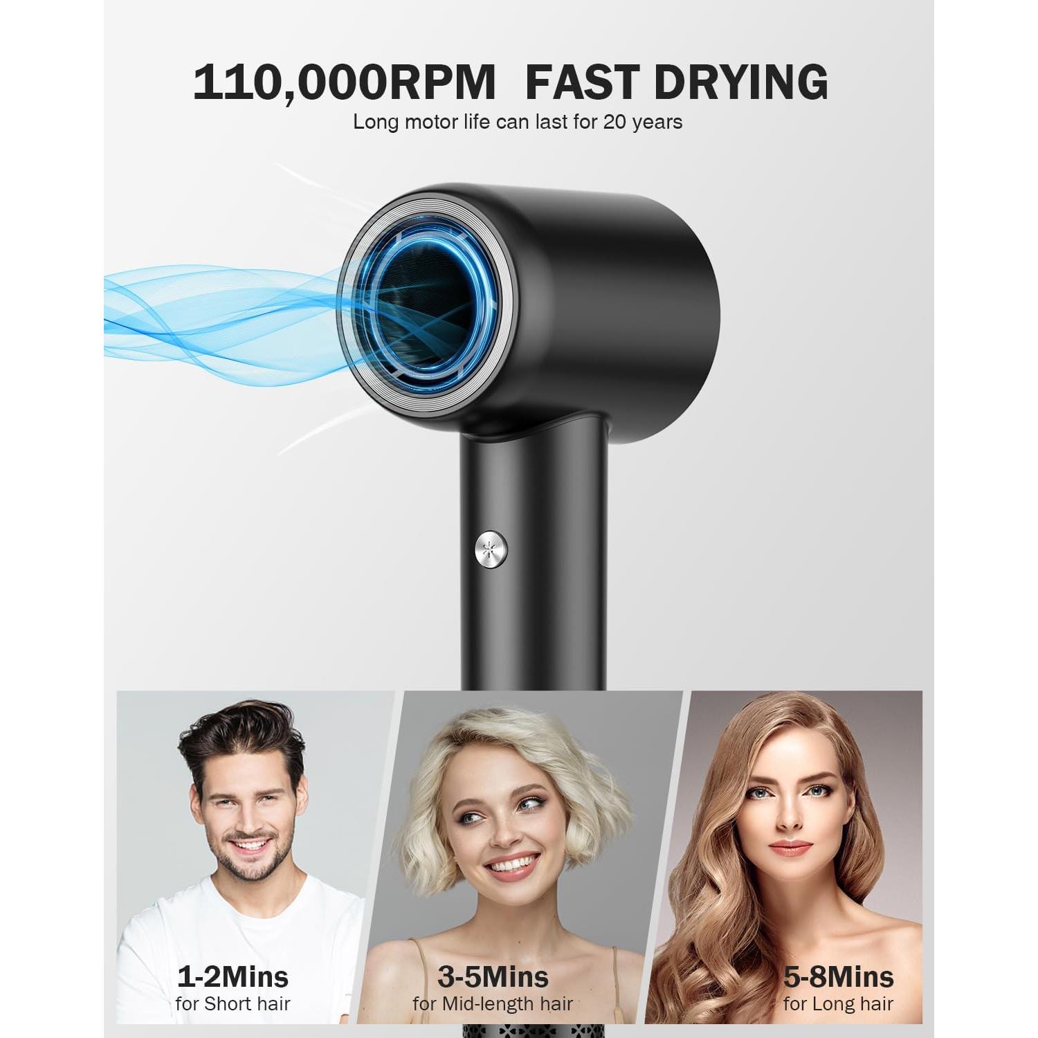 Secador de Pelo MiroPure TH009 1500W Iónico 110,000 RPM