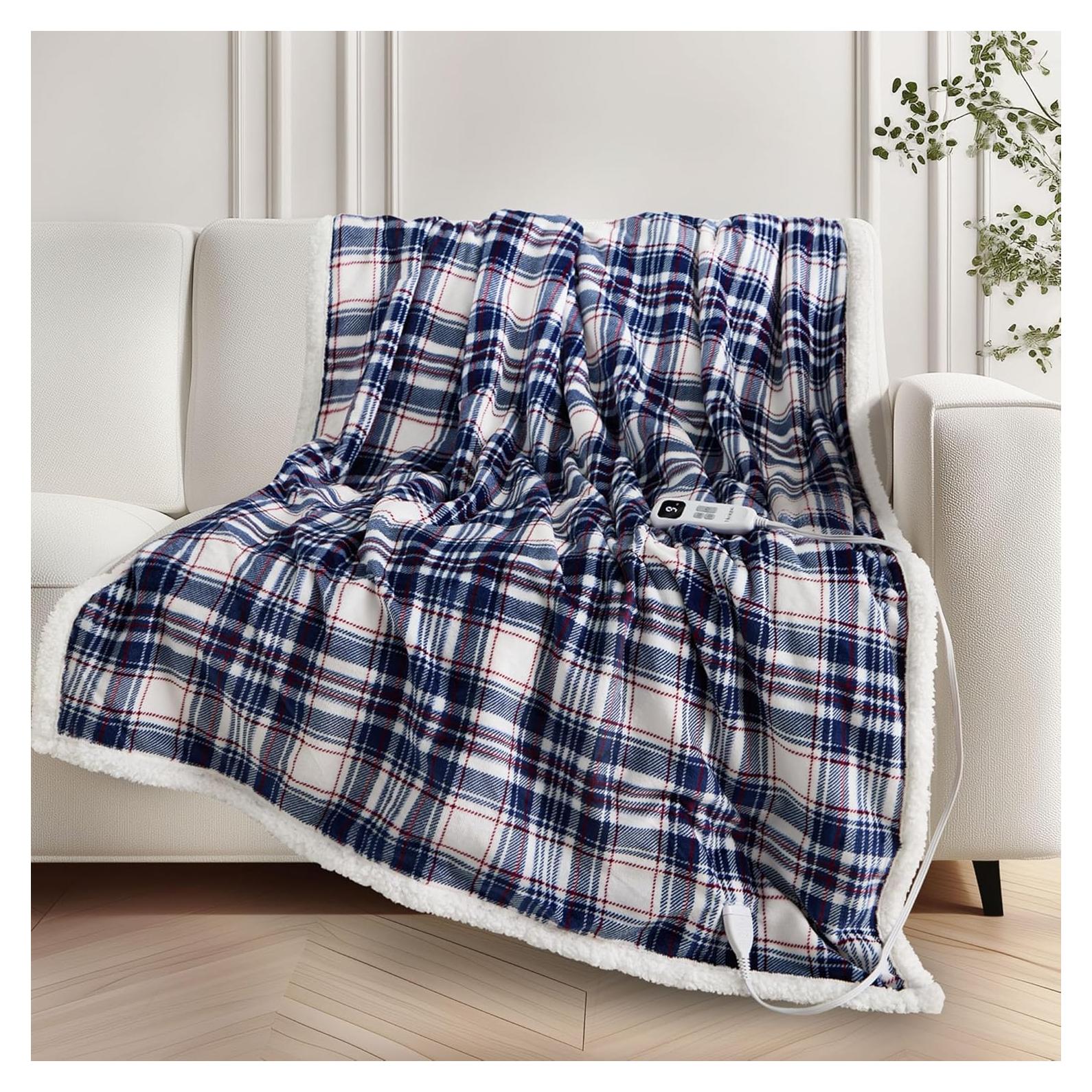 Manta Eléctrica Calentada Blunique 50x60 cm Tartán Suave
