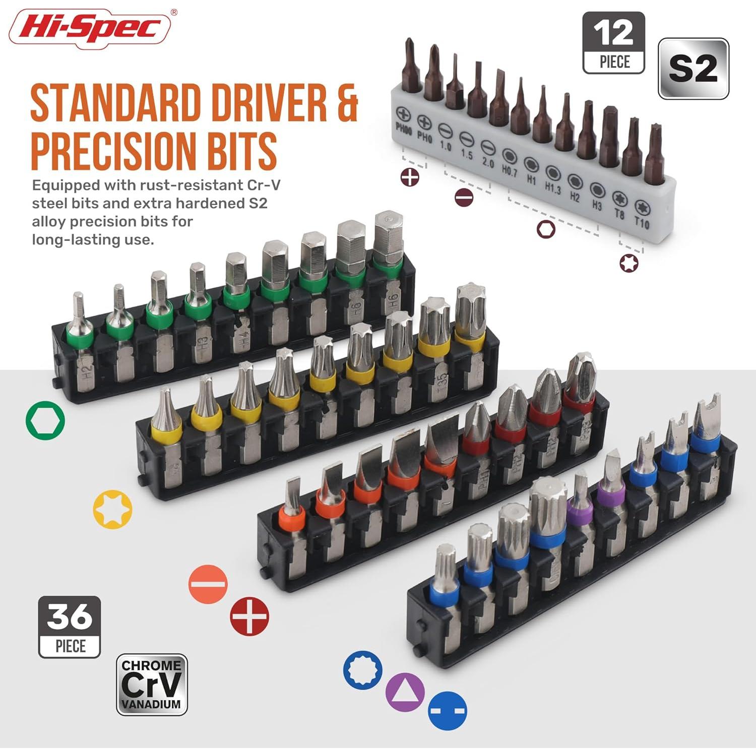 Juego de 52 Piezas de Puntas de Destornillador Hi-Spec