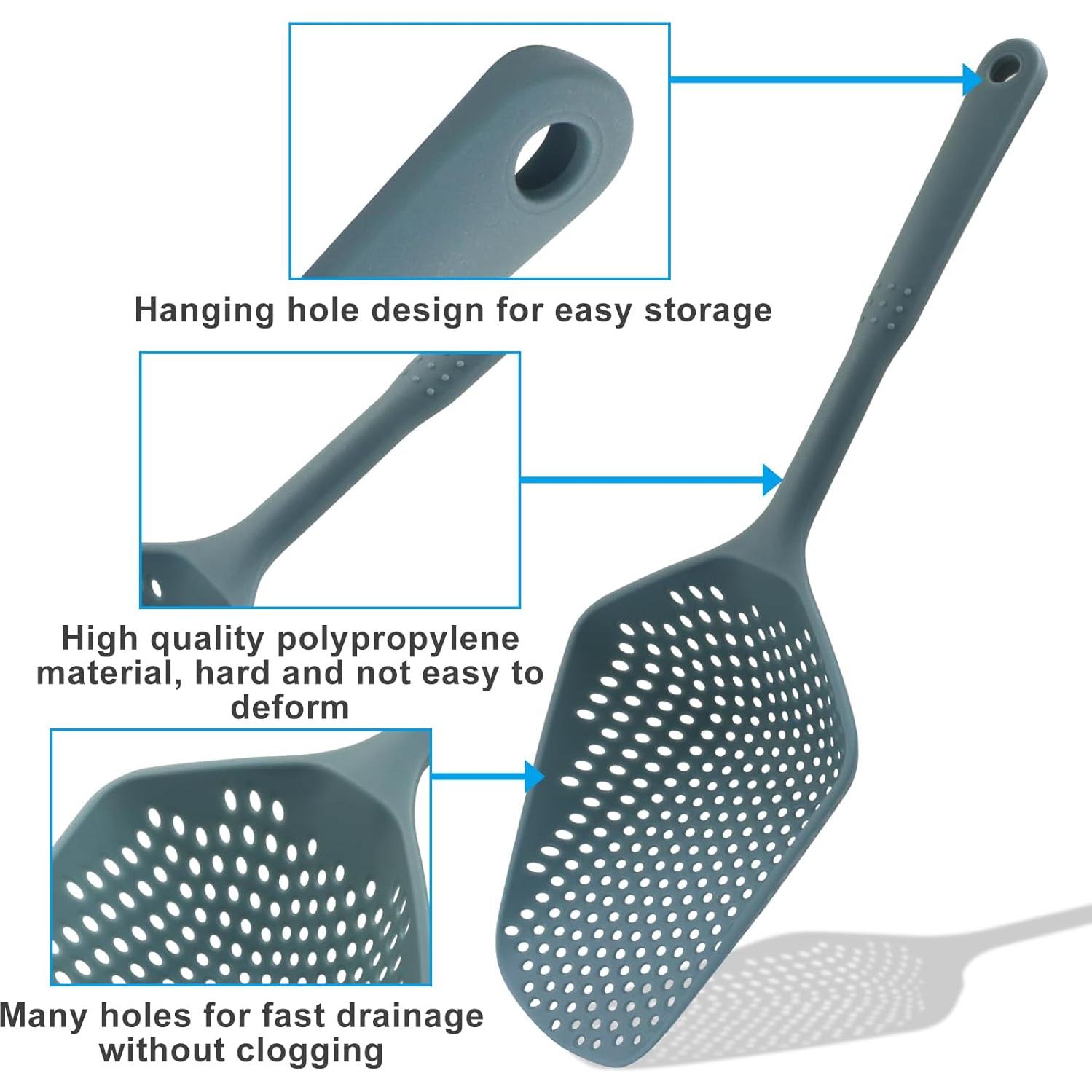 Cuchara Coladora de Plástico Jiozermi con Ranuras 34.5 cm Azul