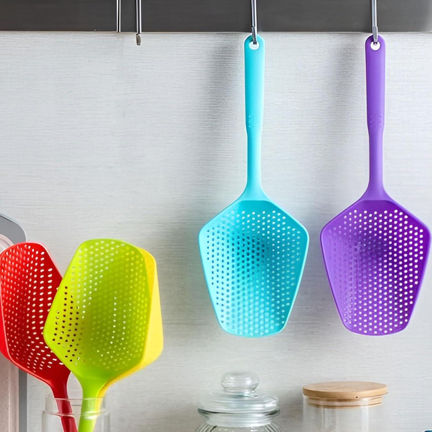 Cuchara Coladora de Plástico Jiozermi con Ranuras 34.5 cm Azul