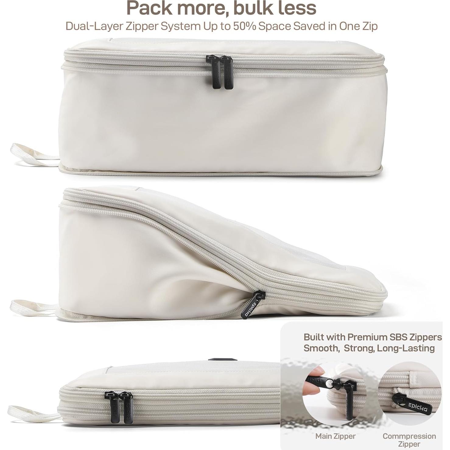 EPICKA TripCozy Compression Packing Cubes - 4 Set Durable Travel Organizer Bags with Mesh Top, Expandable Travel Accessories for Carry on, Luggage, Suitcase, Backpack (Beige)