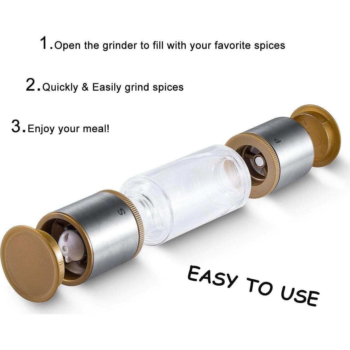 Molinillo de Sal y Pimienta 2 en 1 LHS, Acero Inoxidable, Manual