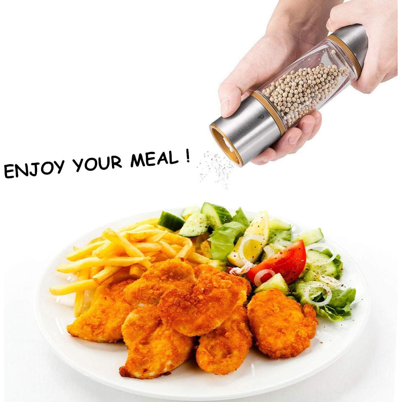 Molinillo de Sal y Pimienta 2 en 1 LHS, Acero Inoxidable, Manual