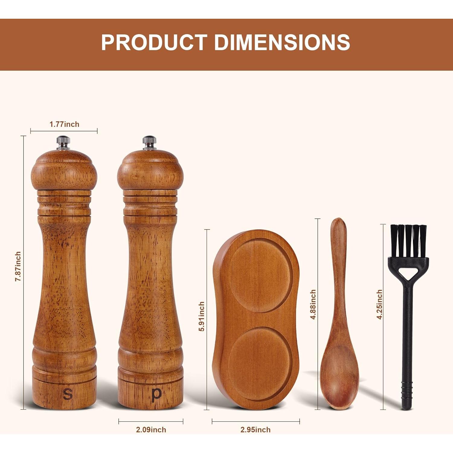 Juego de Molinillos de Sal y Pimienta DEBETOOL de Madera 20.32 cm