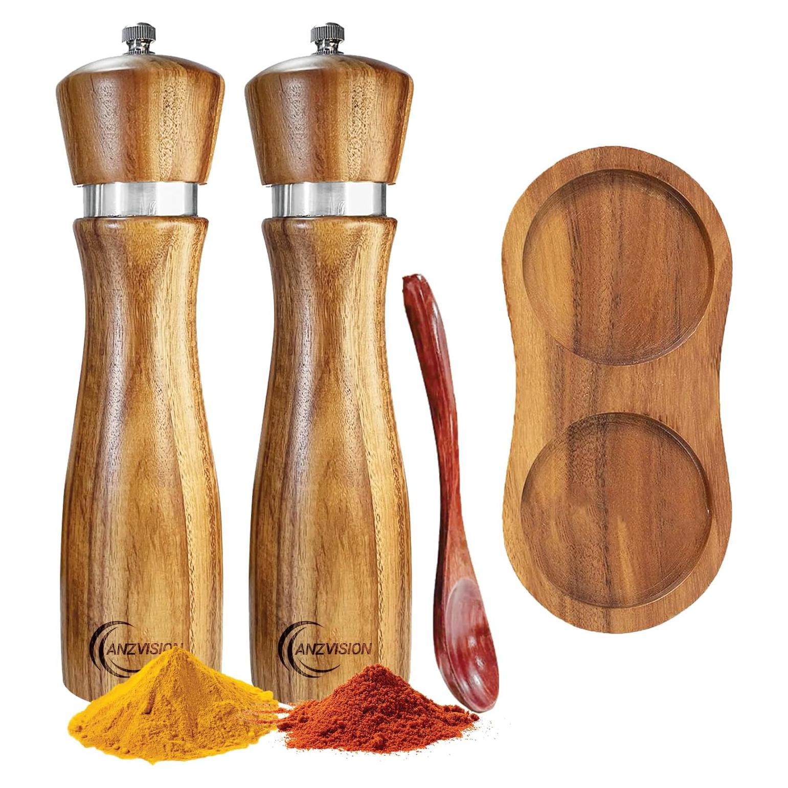 Juego de Molinillos de Sal y Pimienta ANZVISION 20 cm Madera Acacia