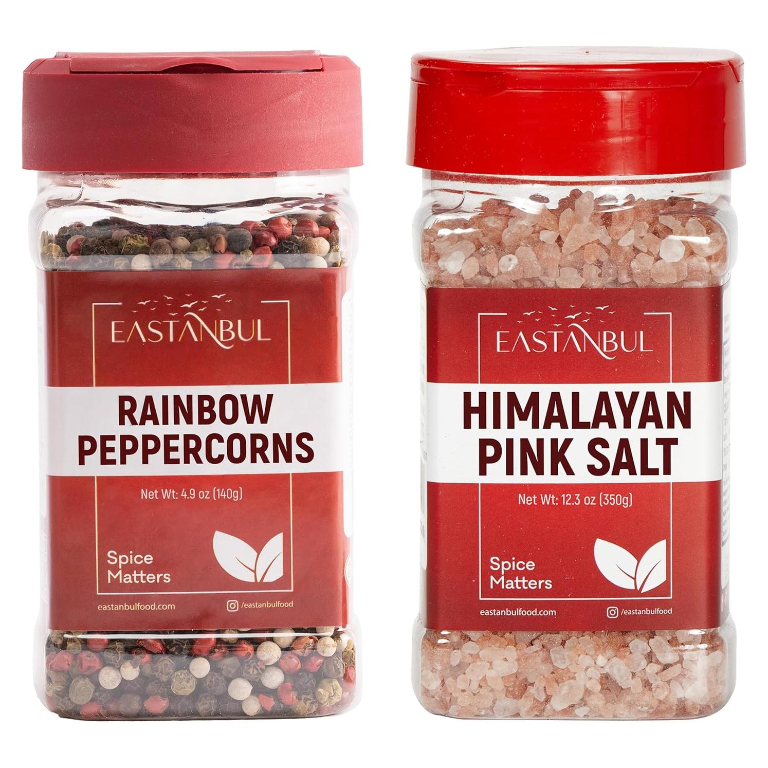 Sal del Himalaya Rosa 348.7g + Pimienta Arcoíris 138.9g Eastanbul