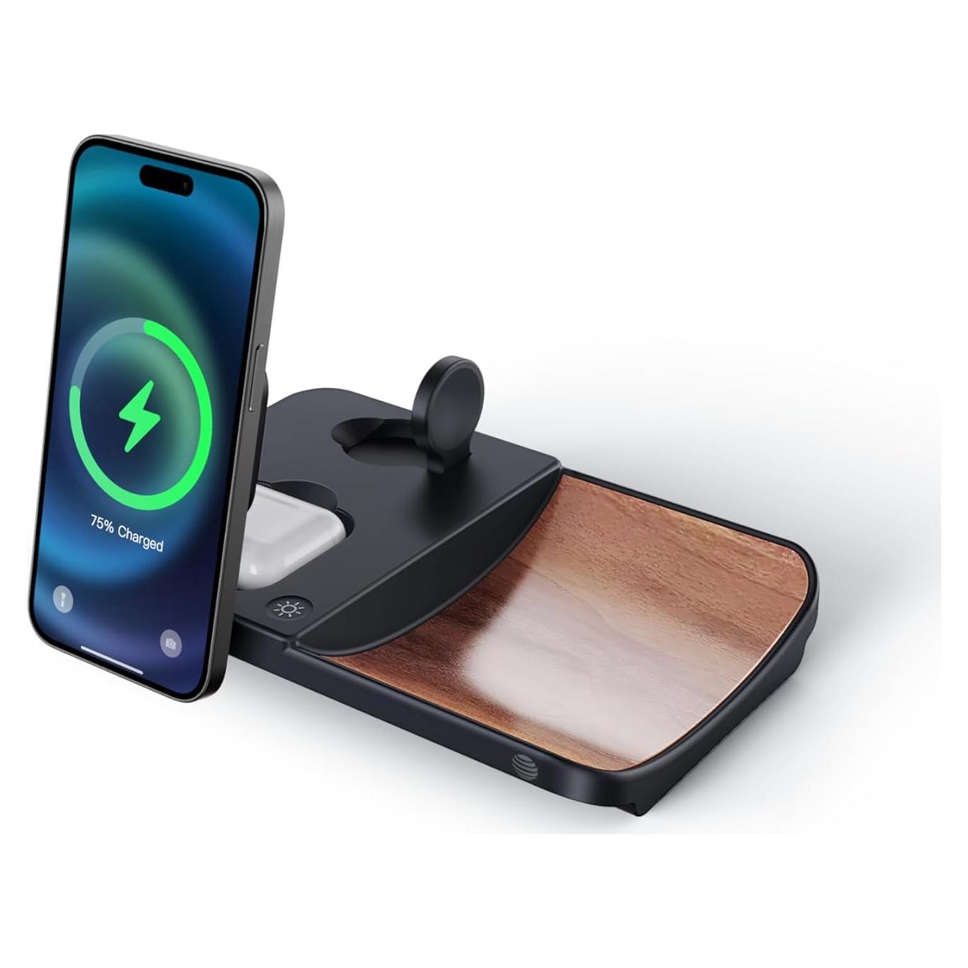 Estación de Carga Inalámbrica 3-en-1 AT&T con Madera - Cargador 30W
