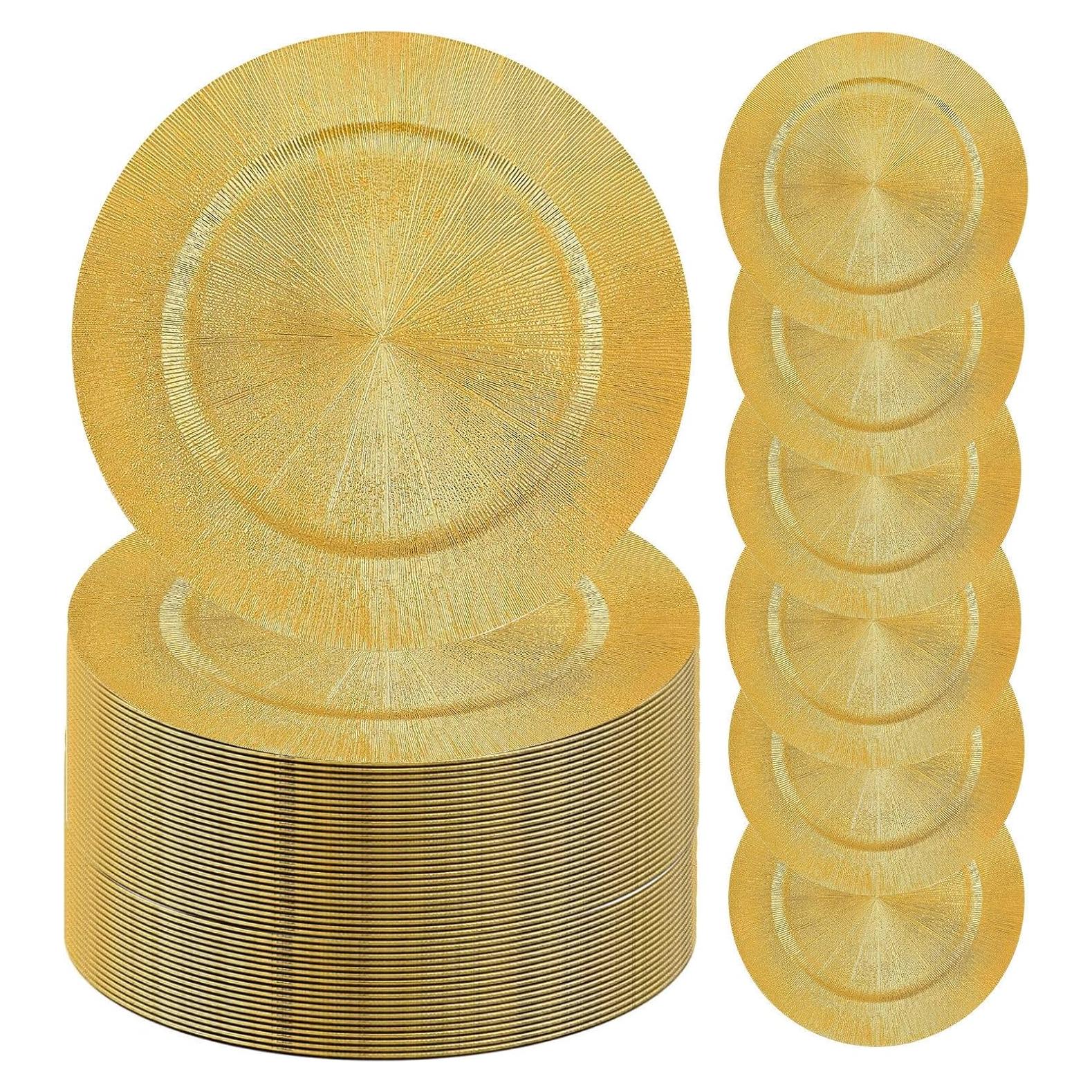 Paquete de 100 Platos Cargadores Dorados 33 cm Genérico