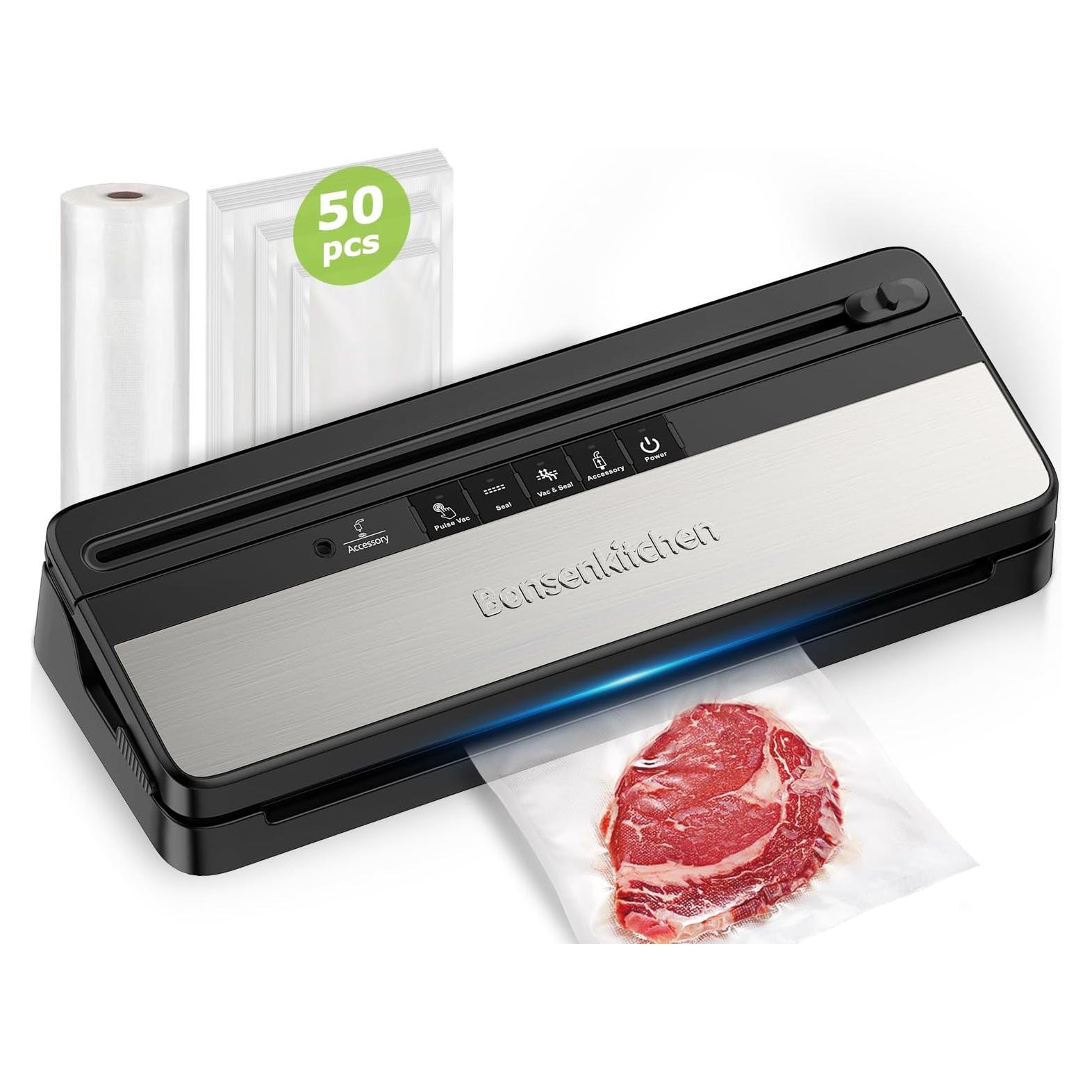 Máquina Selladora al Vacío Bonsenkitchen VS3016, 135W, Negro-Plata