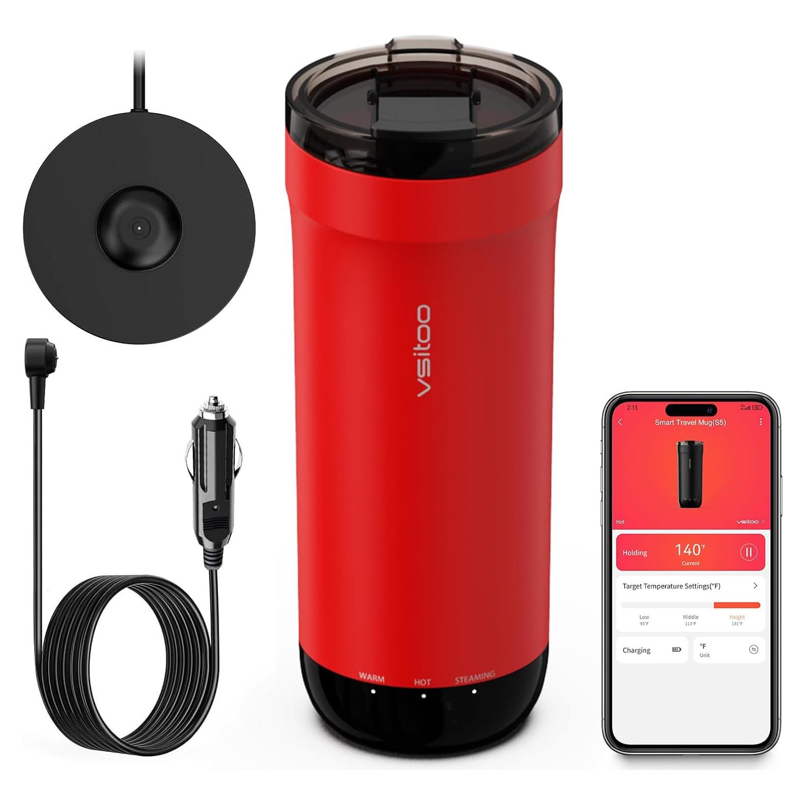 Taza de Viaje Inteligente VSITOO S5 Autocalentable 480 ml Rojo