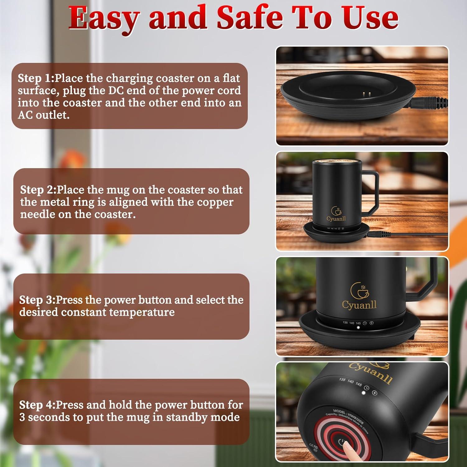 Taza de café inteligente Cyuanll 355 ml con control de temperatura