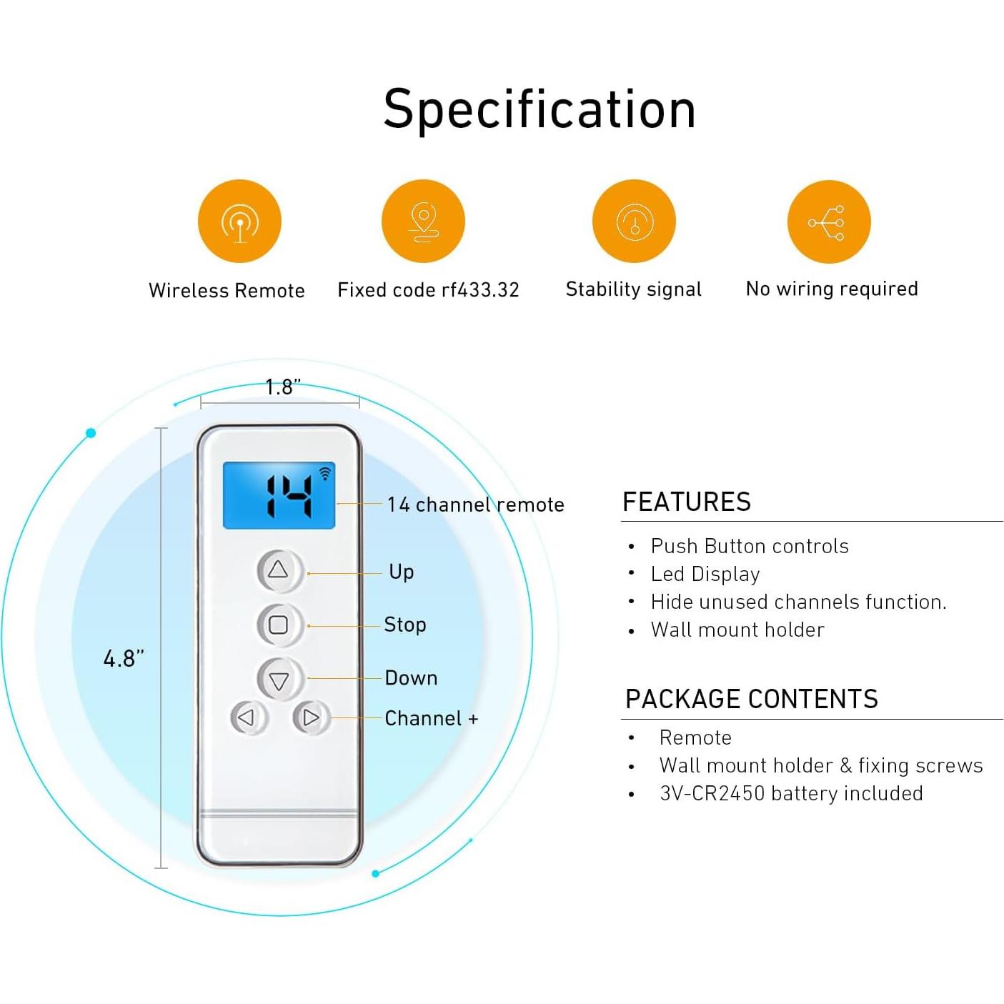 Controlador remoto 14 canales Rollerhouse para persianas blancas