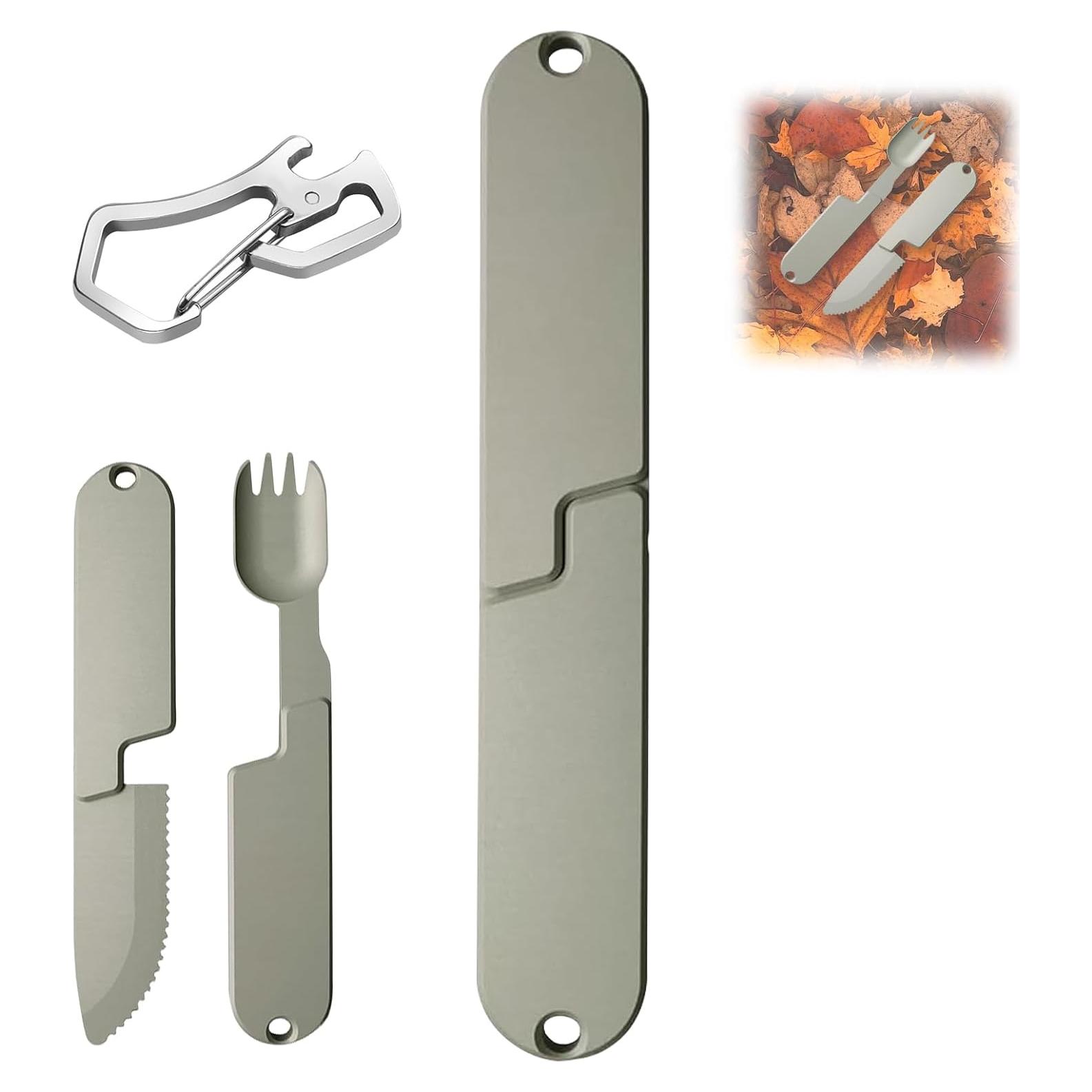 Juego de Utensilios de Camping 2 en 1 Genérico - Tenedor y Cuchara Plegables de Acero Inoxidable