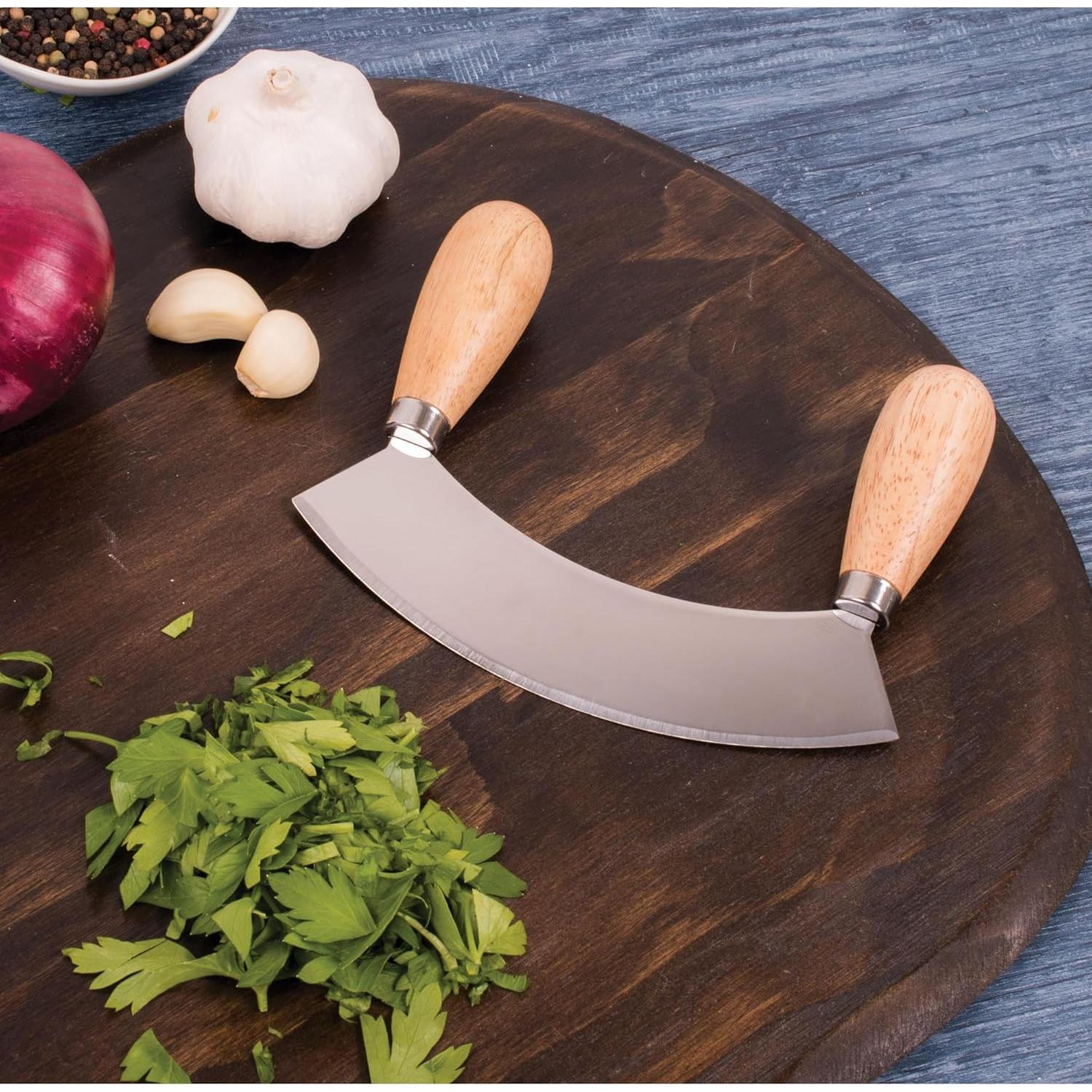 Cortador Mezzaluna HIC Kitchen Doble Mango Acero Inoxidable 17.46cm