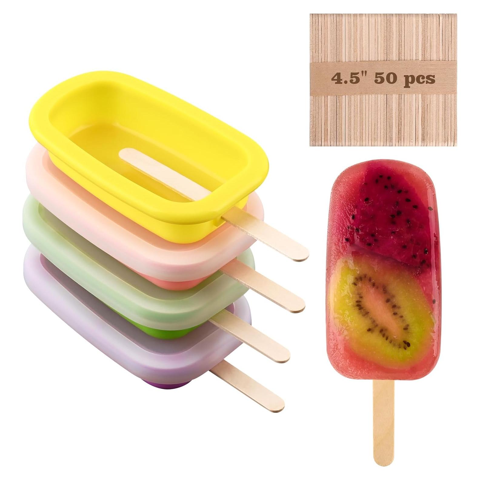 Moldes de Silicona para Paletas Sakolla 4 Pcs con Tapa y Palitos