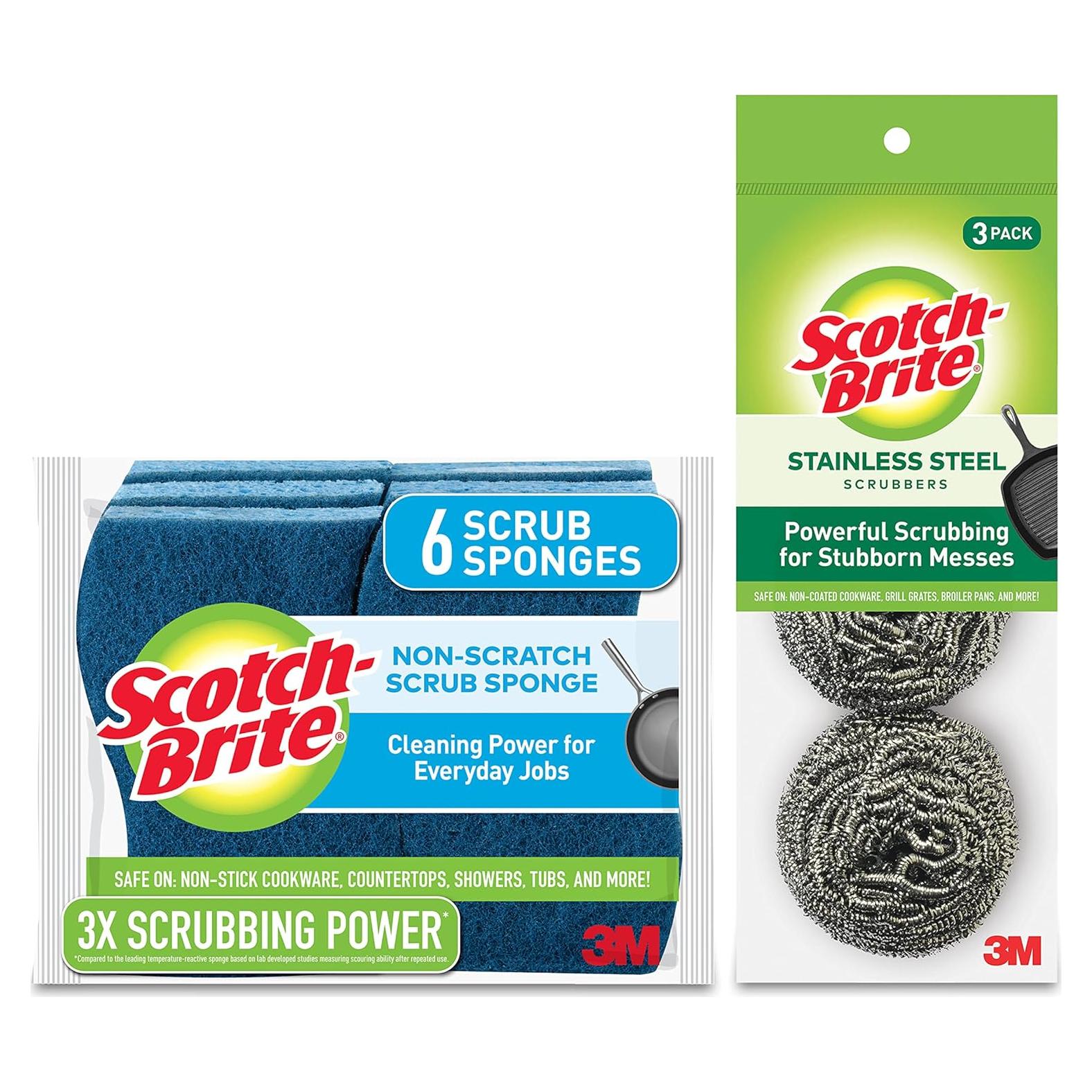Esponjas de Fregado Scotch-Brite Sin Rayas 6 Unidades + Estropajos Acero Inox 3 Unidades