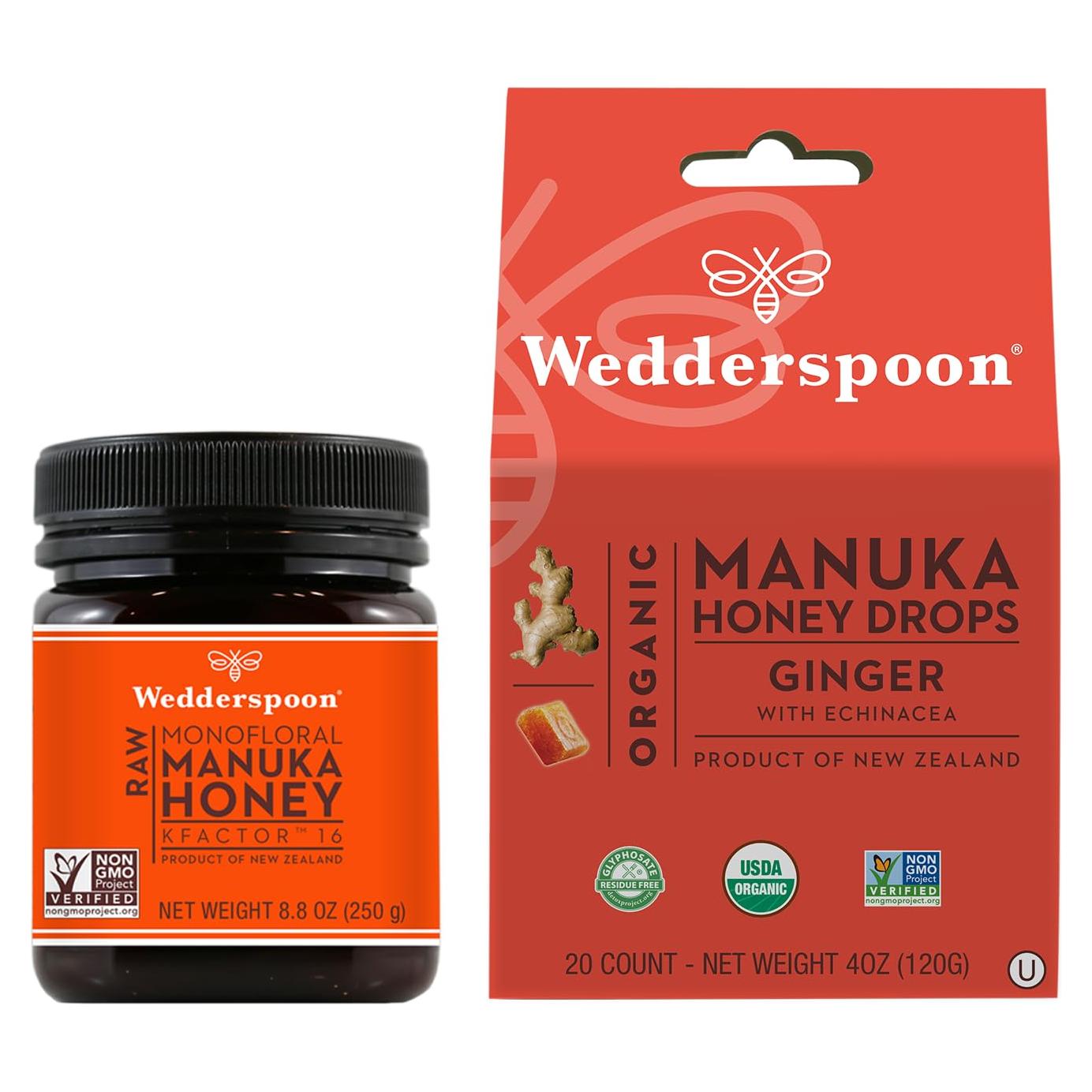 Miel Manuka Cruda Wedderspoon KFactor 16 248g + Caramelos Jengibre 20u
