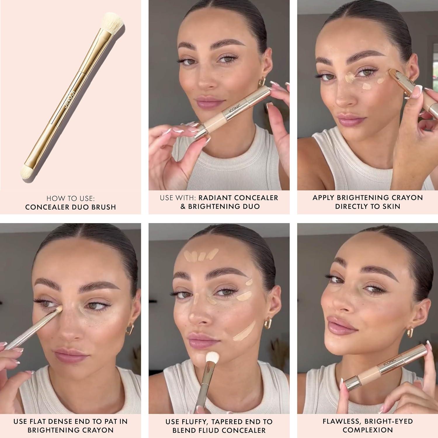 Brocha de Corrector Dúo Iconic London - Maquillaje Líquido y Cremoso