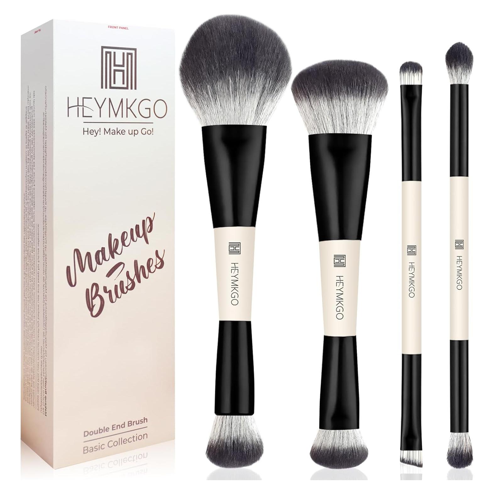 Juego de Brochas de Maquillaje HEYMKGO 4Pcs Doble Cara Negro