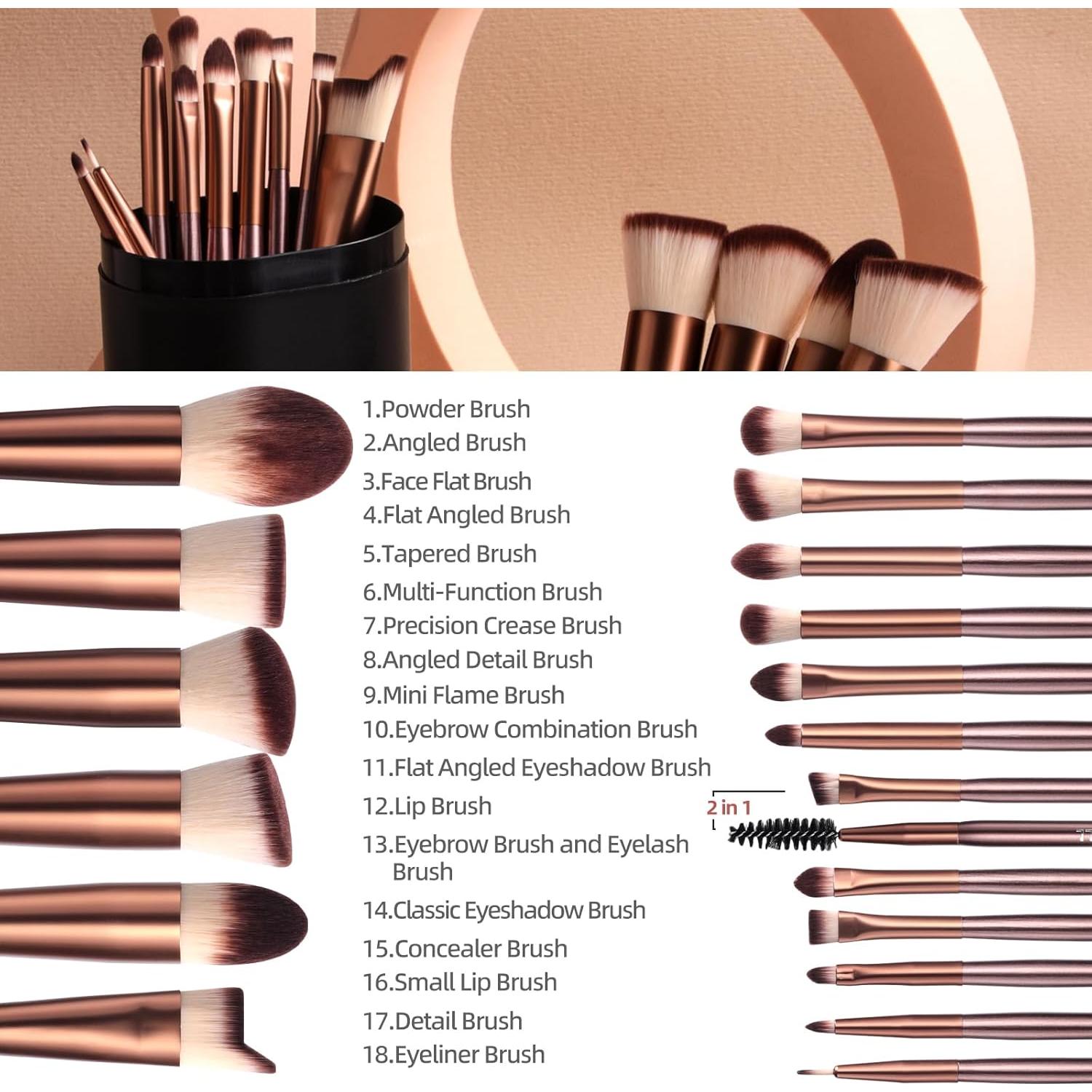 Conjunto de Brochas de Maquillaje BS-MALL 18 Pcs Sintéticas